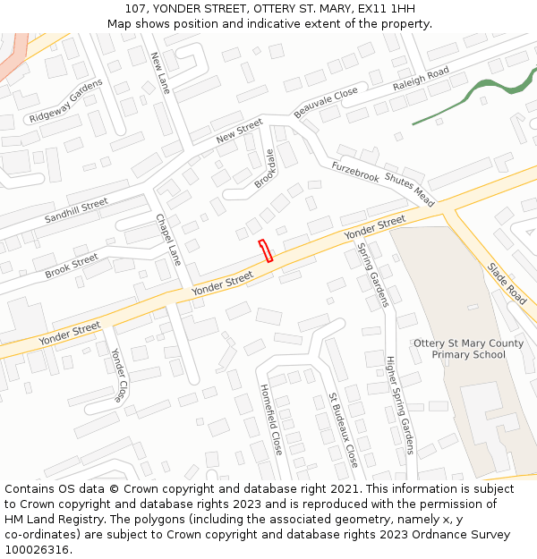 107, YONDER STREET, OTTERY ST. MARY, EX11 1HH: Location map and indicative extent of plot