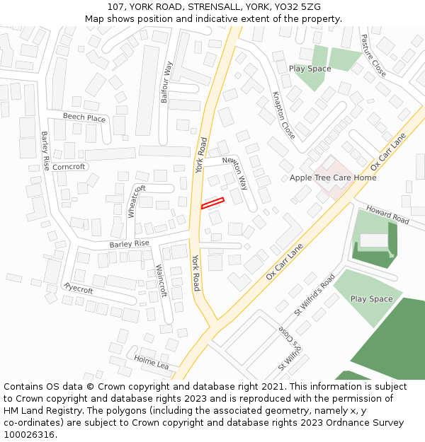 107, YORK ROAD, STRENSALL, YORK, YO32 5ZG: Location map and indicative extent of plot