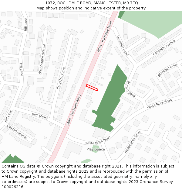 1072, ROCHDALE ROAD, MANCHESTER, M9 7EQ: Location map and indicative extent of plot