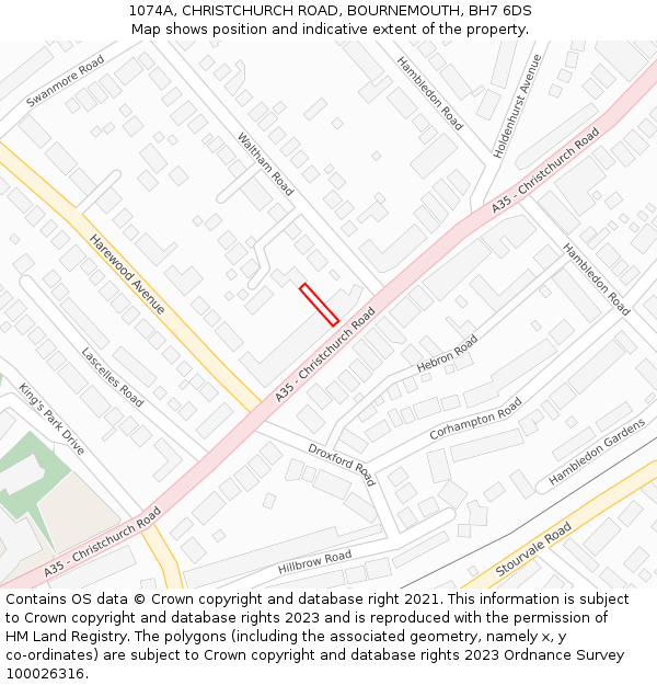 1074A, CHRISTCHURCH ROAD, BOURNEMOUTH, BH7 6DS: Location map and indicative extent of plot