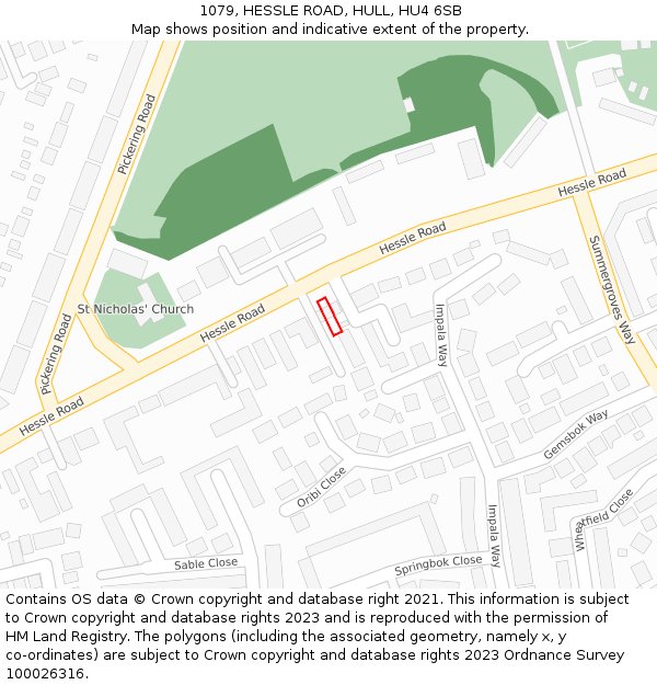 1079, HESSLE ROAD, HULL, HU4 6SB: Location map and indicative extent of plot