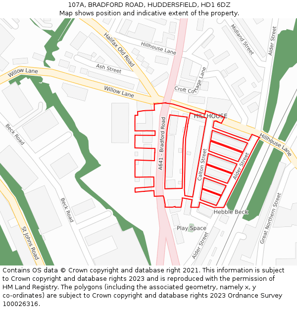 107A, BRADFORD ROAD, HUDDERSFIELD, HD1 6DZ: Location map and indicative extent of plot