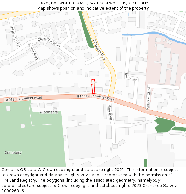 107A, RADWINTER ROAD, SAFFRON WALDEN, CB11 3HY: Location map and indicative extent of plot