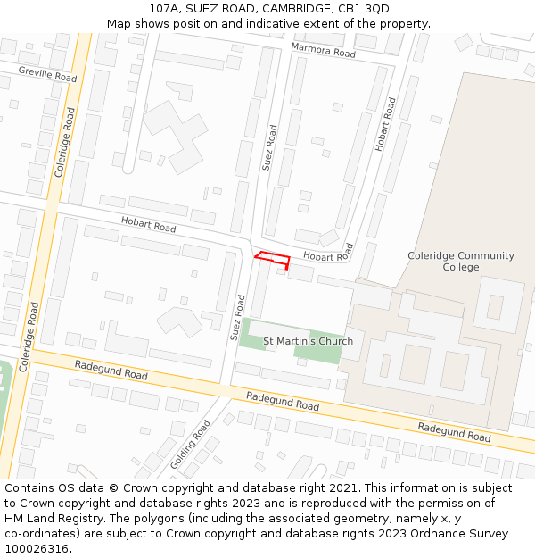 107A, SUEZ ROAD, CAMBRIDGE, CB1 3QD: Location map and indicative extent of plot
