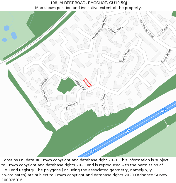 108, ALBERT ROAD, BAGSHOT, GU19 5QJ: Location map and indicative extent of plot