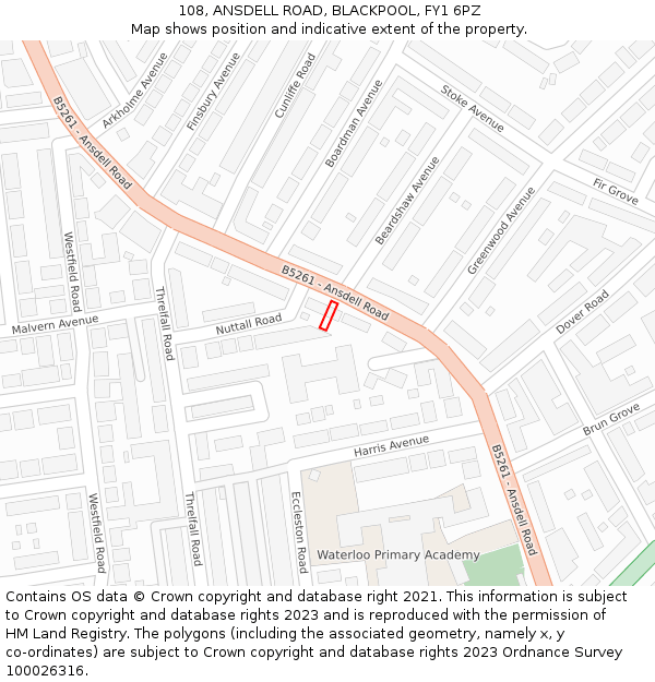 108, ANSDELL ROAD, BLACKPOOL, FY1 6PZ: Location map and indicative extent of plot