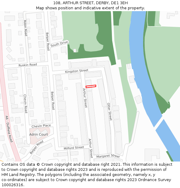 108, ARTHUR STREET, DERBY, DE1 3EH: Location map and indicative extent of plot