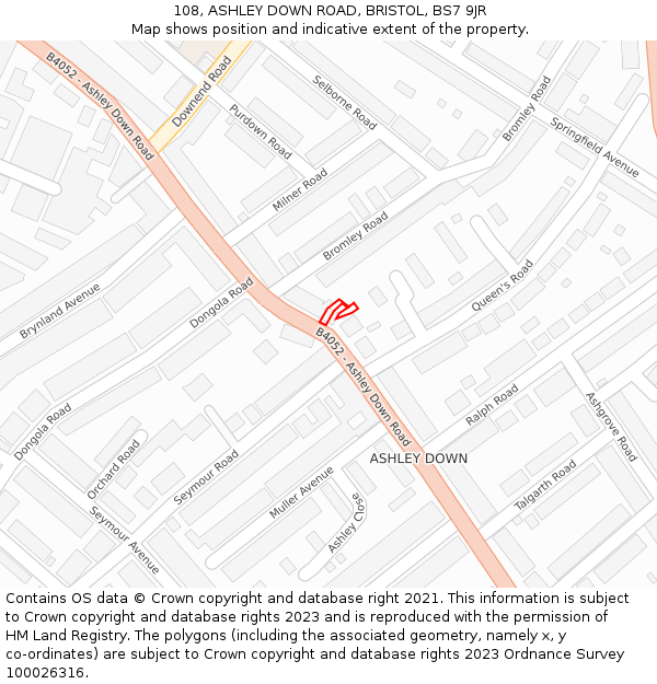 108, ASHLEY DOWN ROAD, BRISTOL, BS7 9JR: Location map and indicative extent of plot