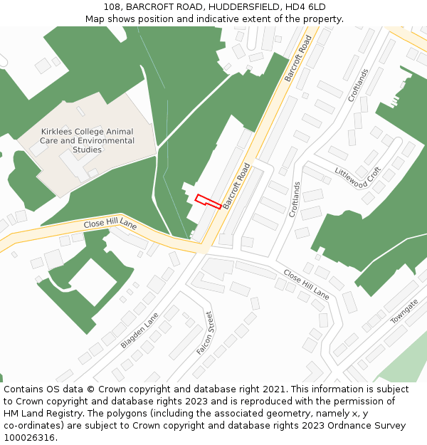 108, BARCROFT ROAD, HUDDERSFIELD, HD4 6LD: Location map and indicative extent of plot
