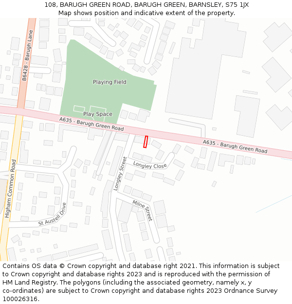 108, BARUGH GREEN ROAD, BARUGH GREEN, BARNSLEY, S75 1JX: Location map and indicative extent of plot