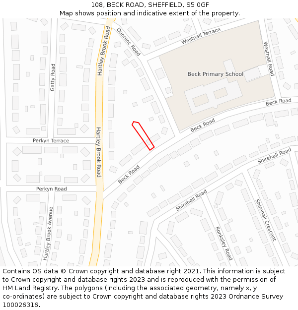 108, BECK ROAD, SHEFFIELD, S5 0GF: Location map and indicative extent of plot
