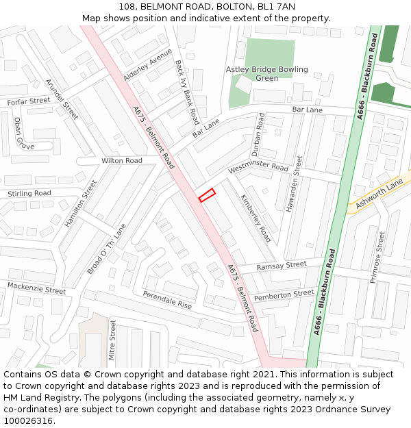 108, BELMONT ROAD, BOLTON, BL1 7AN: Location map and indicative extent of plot