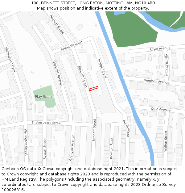 108, BENNETT STREET, LONG EATON, NOTTINGHAM, NG10 4RB: Location map and indicative extent of plot