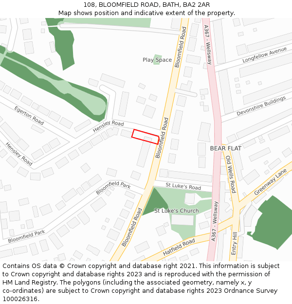 108, BLOOMFIELD ROAD, BATH, BA2 2AR: Location map and indicative extent of plot