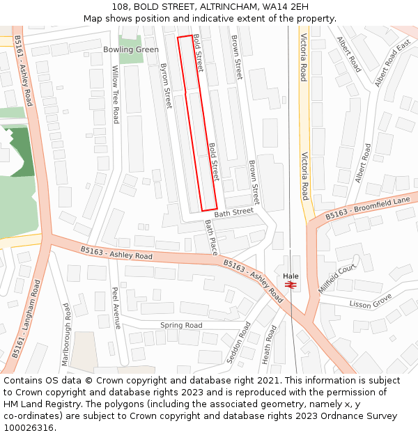 108, BOLD STREET, ALTRINCHAM, WA14 2EH: Location map and indicative extent of plot