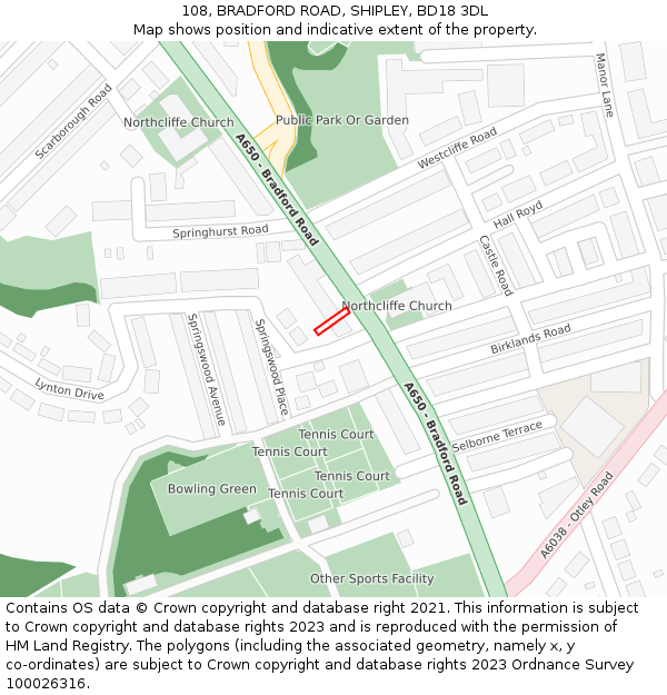 108, BRADFORD ROAD, SHIPLEY, BD18 3DL: Location map and indicative extent of plot