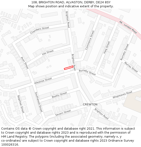 108, BRIGHTON ROAD, ALVASTON, DERBY, DE24 8SY: Location map and indicative extent of plot