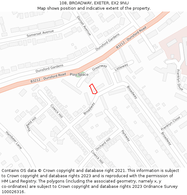 108, BROADWAY, EXETER, EX2 9NU: Location map and indicative extent of plot