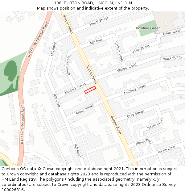 108, BURTON ROAD, LINCOLN, LN1 3LN: Location map and indicative extent of plot