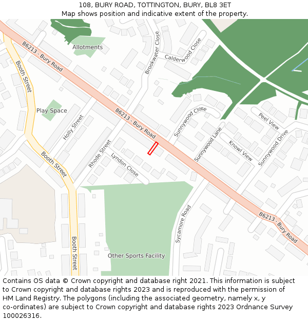 108, BURY ROAD, TOTTINGTON, BURY, BL8 3ET: Location map and indicative extent of plot