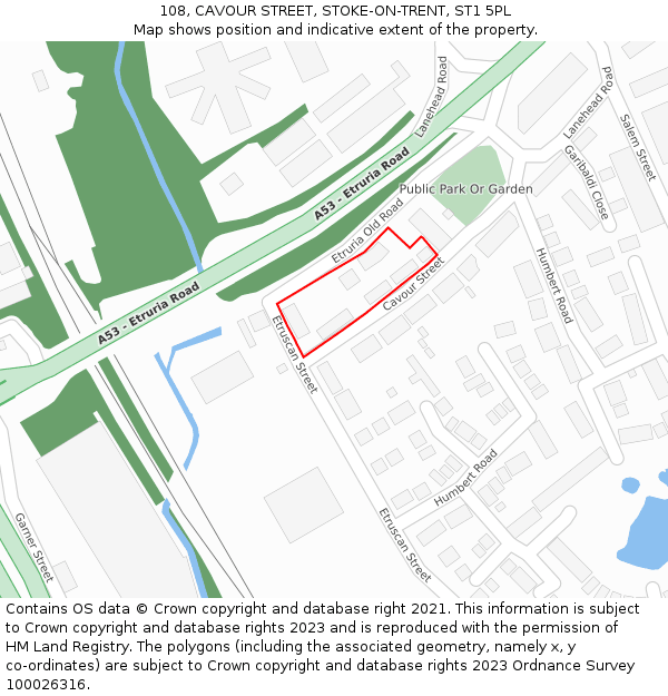 108, CAVOUR STREET, STOKE-ON-TRENT, ST1 5PL: Location map and indicative extent of plot