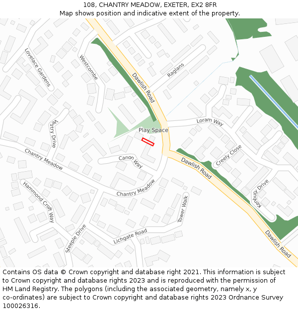 108, CHANTRY MEADOW, EXETER, EX2 8FR: Location map and indicative extent of plot
