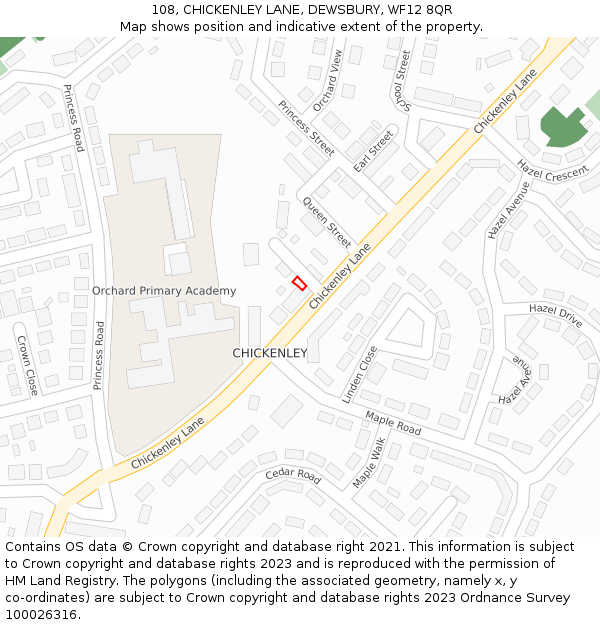 108, CHICKENLEY LANE, DEWSBURY, WF12 8QR: Location map and indicative extent of plot