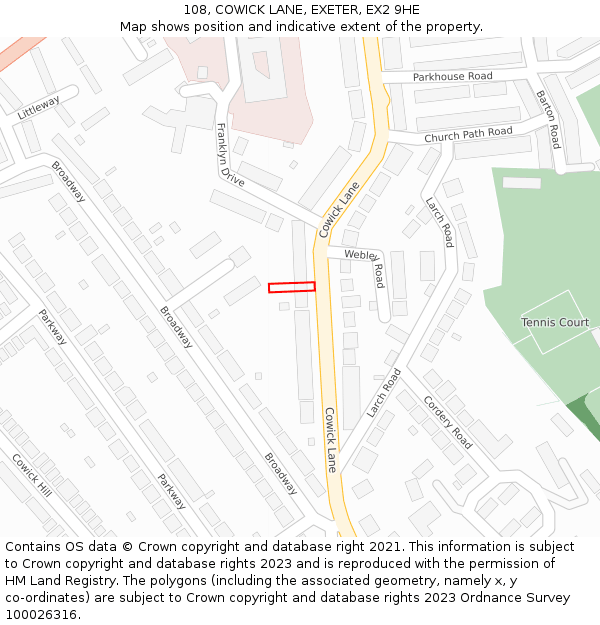 108, COWICK LANE, EXETER, EX2 9HE: Location map and indicative extent of plot