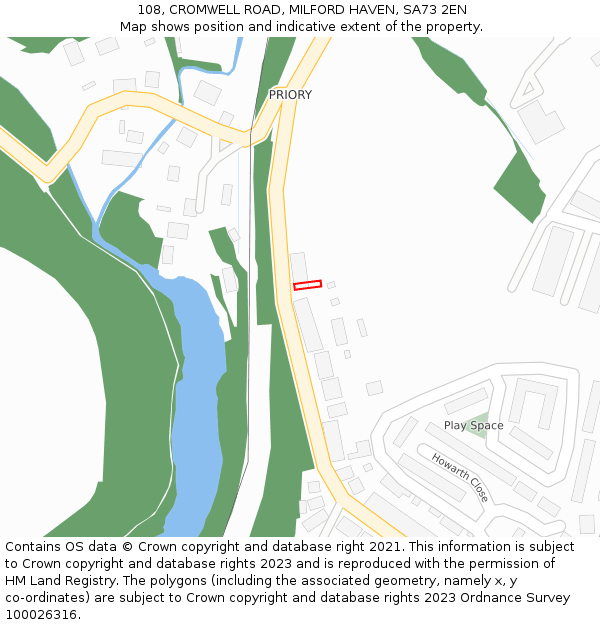 108, CROMWELL ROAD, MILFORD HAVEN, SA73 2EN: Location map and indicative extent of plot