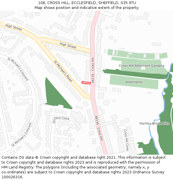 108, CROSS HILL, ECCLESFIELD, SHEFFIELD, S35 9TU: Location map and indicative extent of plot