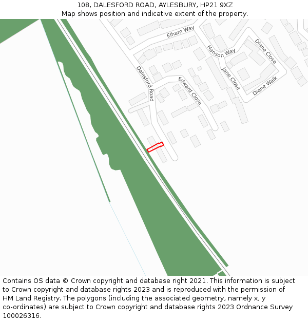 108, DALESFORD ROAD, AYLESBURY, HP21 9XZ: Location map and indicative extent of plot