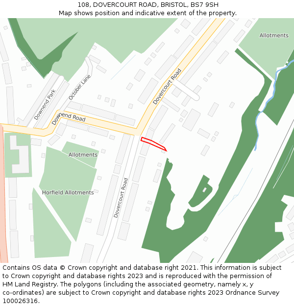 108, DOVERCOURT ROAD, BRISTOL, BS7 9SH: Location map and indicative extent of plot