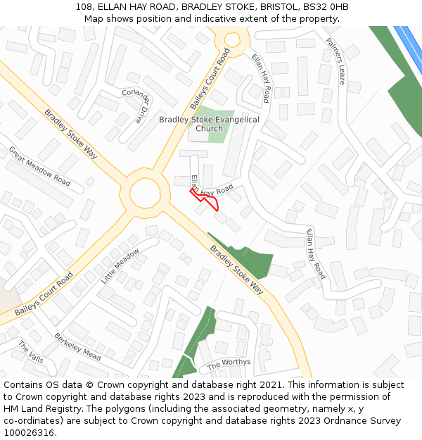 108, ELLAN HAY ROAD, BRADLEY STOKE, BRISTOL, BS32 0HB: Location map and indicative extent of plot