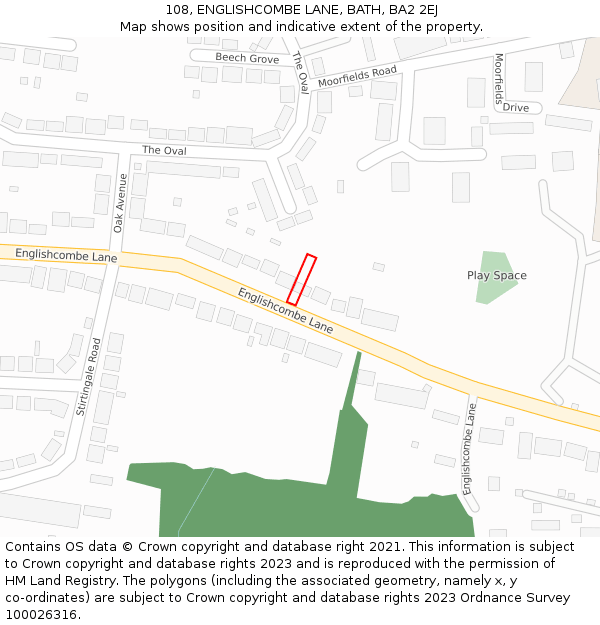 108, ENGLISHCOMBE LANE, BATH, BA2 2EJ: Location map and indicative extent of plot
