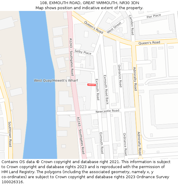 108, EXMOUTH ROAD, GREAT YARMOUTH, NR30 3DN: Location map and indicative extent of plot