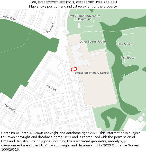 108, EYRESCROFT, BRETTON, PETERBOROUGH, PE3 8EU: Location map and indicative extent of plot