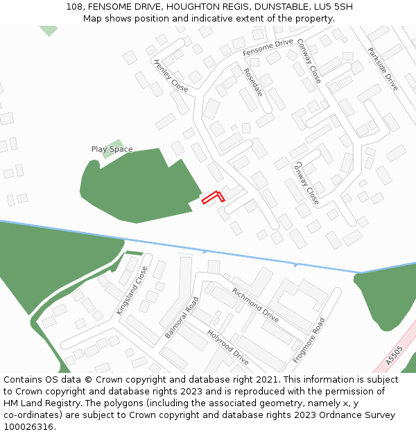 108, FENSOME DRIVE, HOUGHTON REGIS, DUNSTABLE, LU5 5SH: Location map and indicative extent of plot