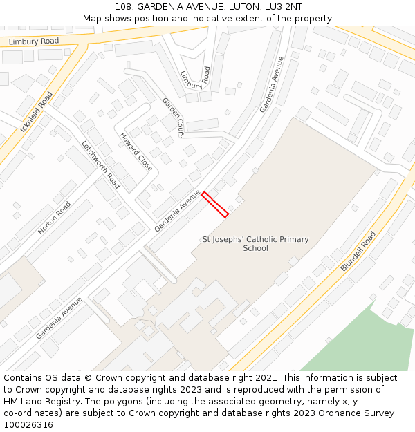 108, GARDENIA AVENUE, LUTON, LU3 2NT: Location map and indicative extent of plot
