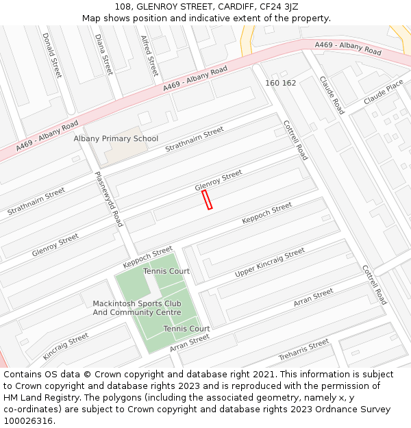 108, GLENROY STREET, CARDIFF, CF24 3JZ: Location map and indicative extent of plot