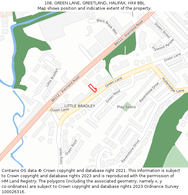 108, GREEN LANE, GREETLAND, HALIFAX, HX4 8BL: Location map and indicative extent of plot
