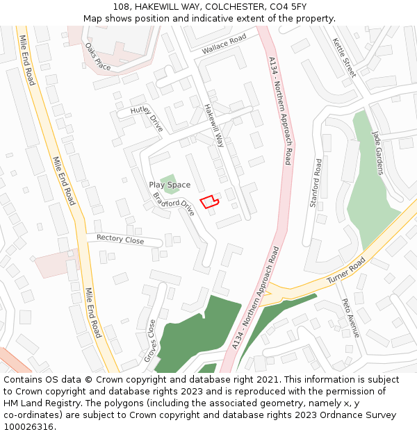 108, HAKEWILL WAY, COLCHESTER, CO4 5FY: Location map and indicative extent of plot