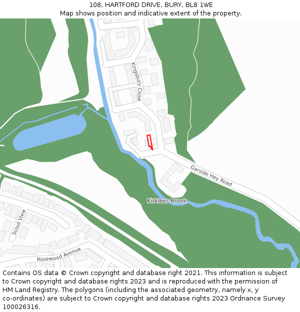 108, HARTFORD DRIVE, BURY, BL8 1WE: Location map and indicative extent of plot
