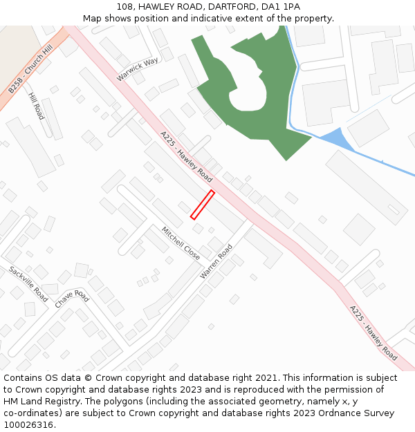 108, HAWLEY ROAD, DARTFORD, DA1 1PA: Location map and indicative extent of plot