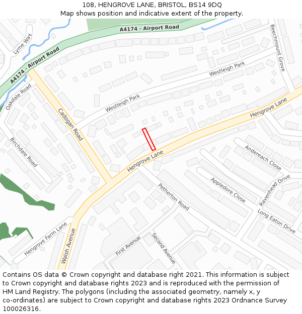 108, HENGROVE LANE, BRISTOL, BS14 9DQ: Location map and indicative extent of plot
