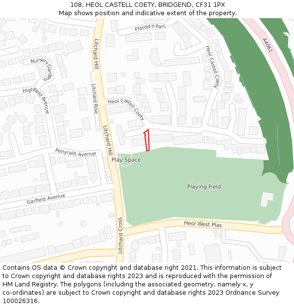 108, HEOL CASTELL COETY, BRIDGEND, CF31 1PX: Location map and indicative extent of plot