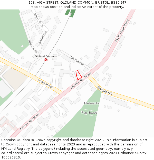 108, HIGH STREET, OLDLAND COMMON, BRISTOL, BS30 9TF: Location map and indicative extent of plot