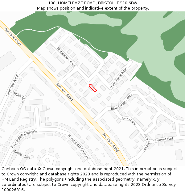 108, HOMELEAZE ROAD, BRISTOL, BS10 6BW: Location map and indicative extent of plot