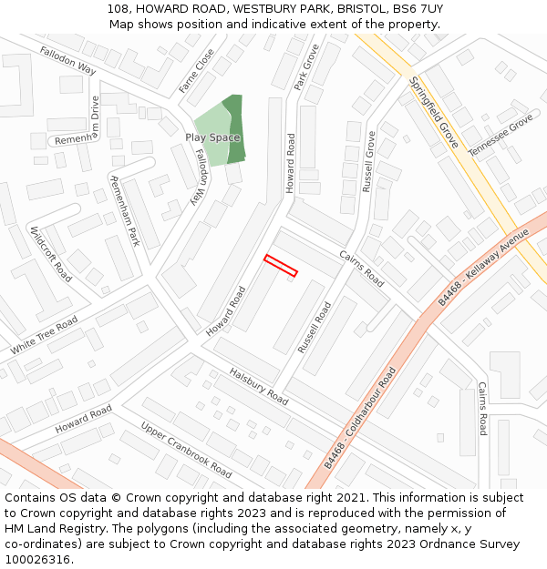108, HOWARD ROAD, WESTBURY PARK, BRISTOL, BS6 7UY: Location map and indicative extent of plot