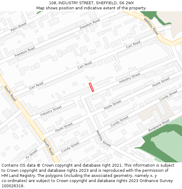 108, INDUSTRY STREET, SHEFFIELD, S6 2WX: Location map and indicative extent of plot