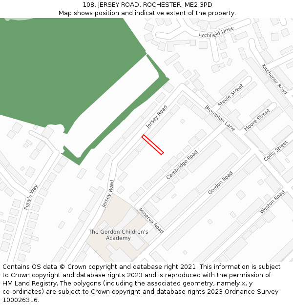 108, JERSEY ROAD, ROCHESTER, ME2 3PD: Location map and indicative extent of plot